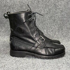 Lauren Ralph Lauren Polo Zera Boots Women's 8 Black Leather Lace Buckle‎ Ranger